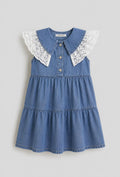denim lace colar tiered dress