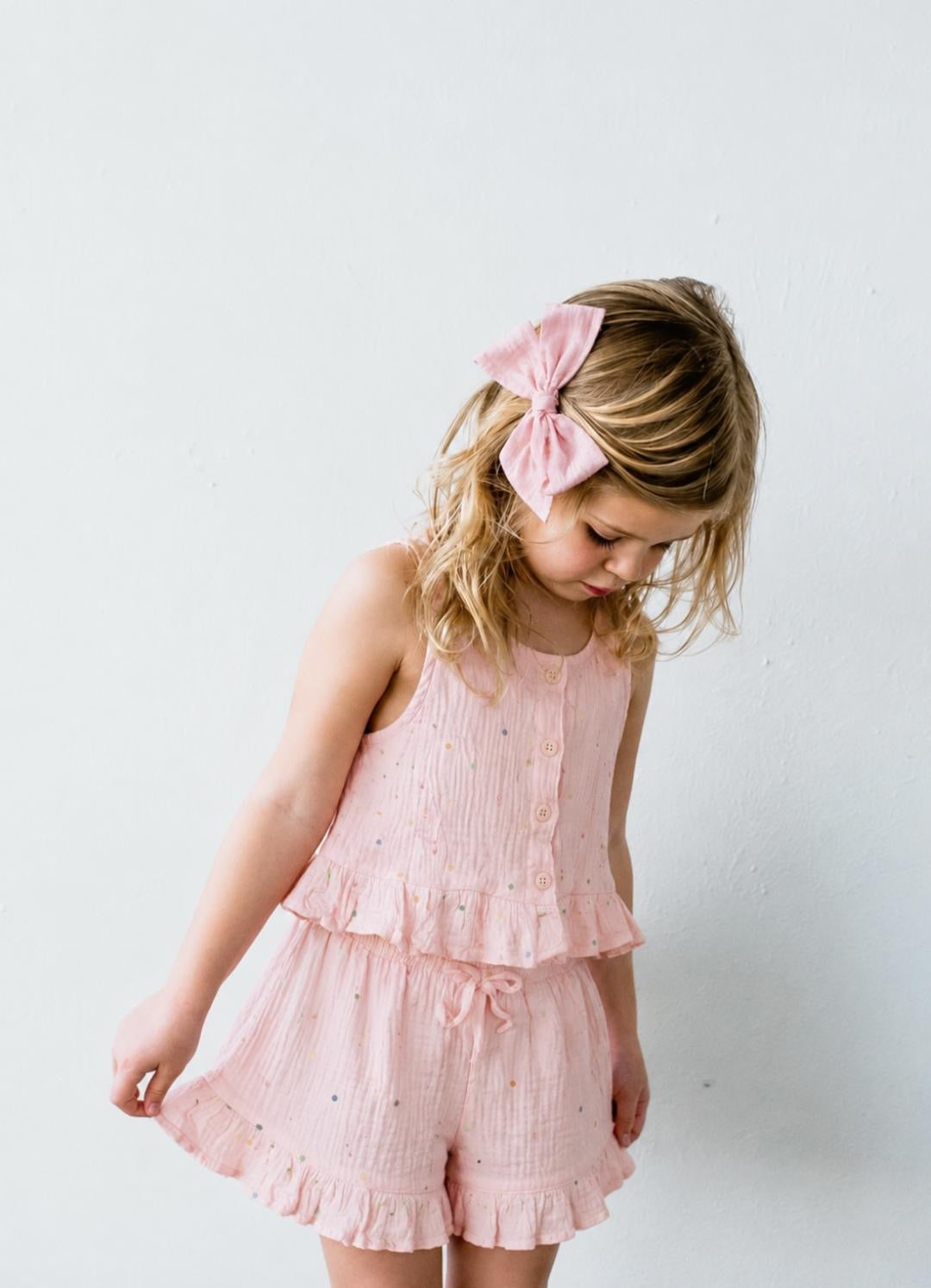 baby pink ruffle muslin set