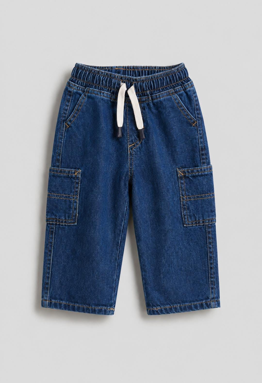 Dark Blue Denim Cargo Jeans – Elastic Waist