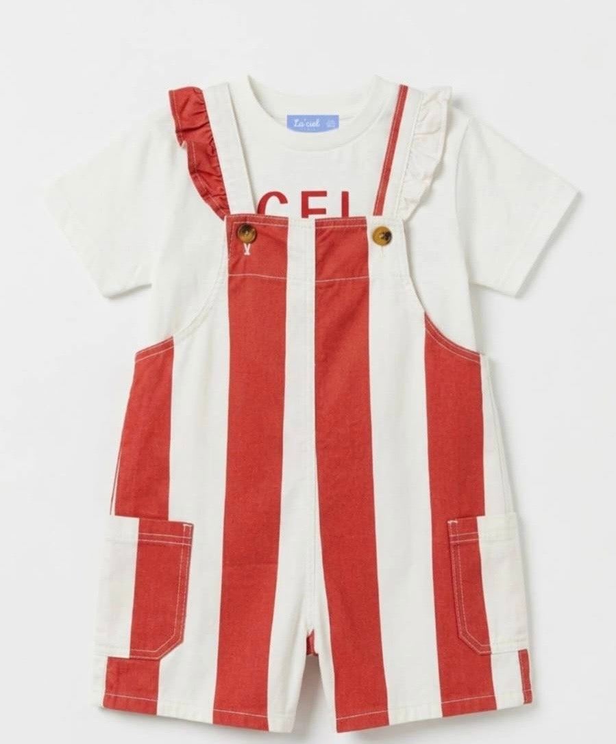 pattern red romper and gelato shirt