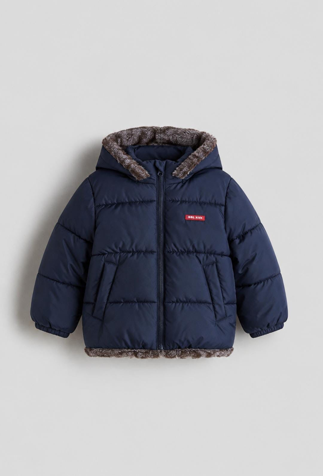 Navy Faux-Fur Hooded Puffer Jacket