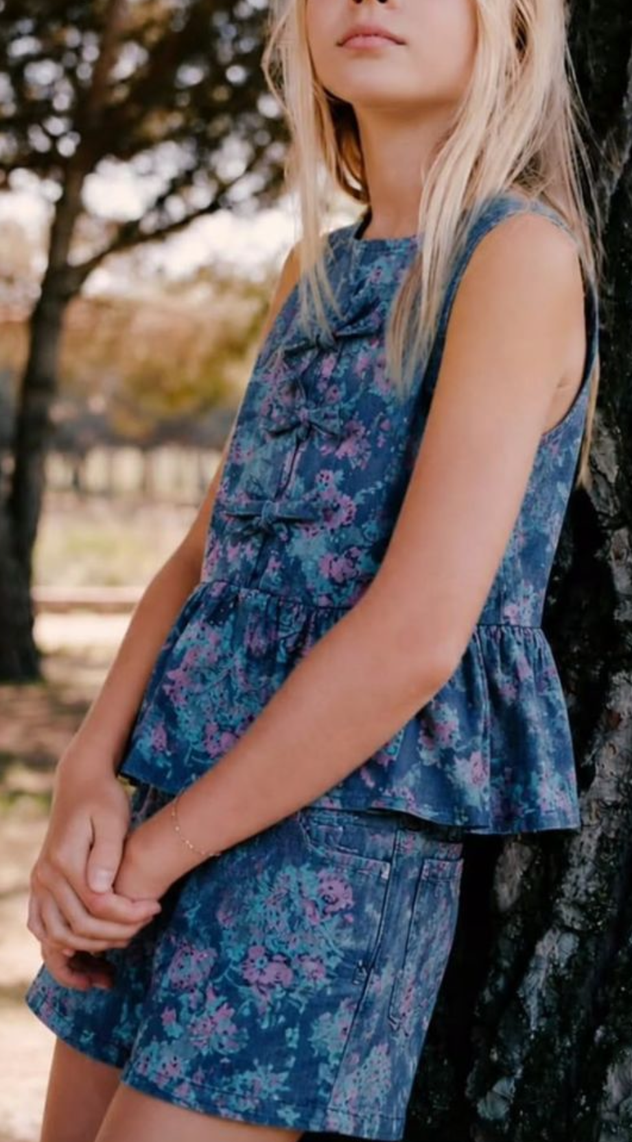 flora denim girl set