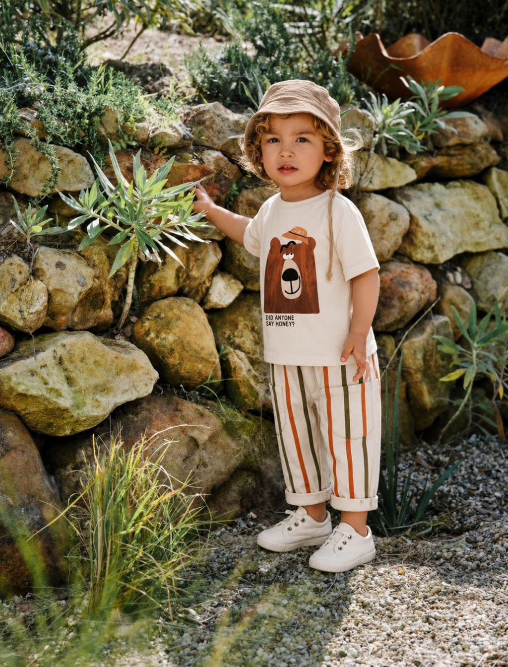 Bear Tee & Striped  Pants Set