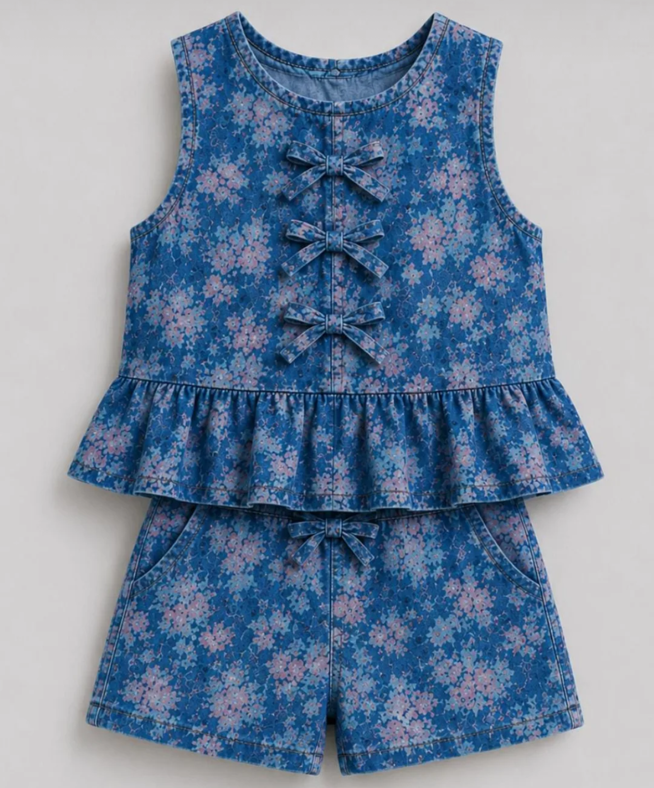 flora denim girl set