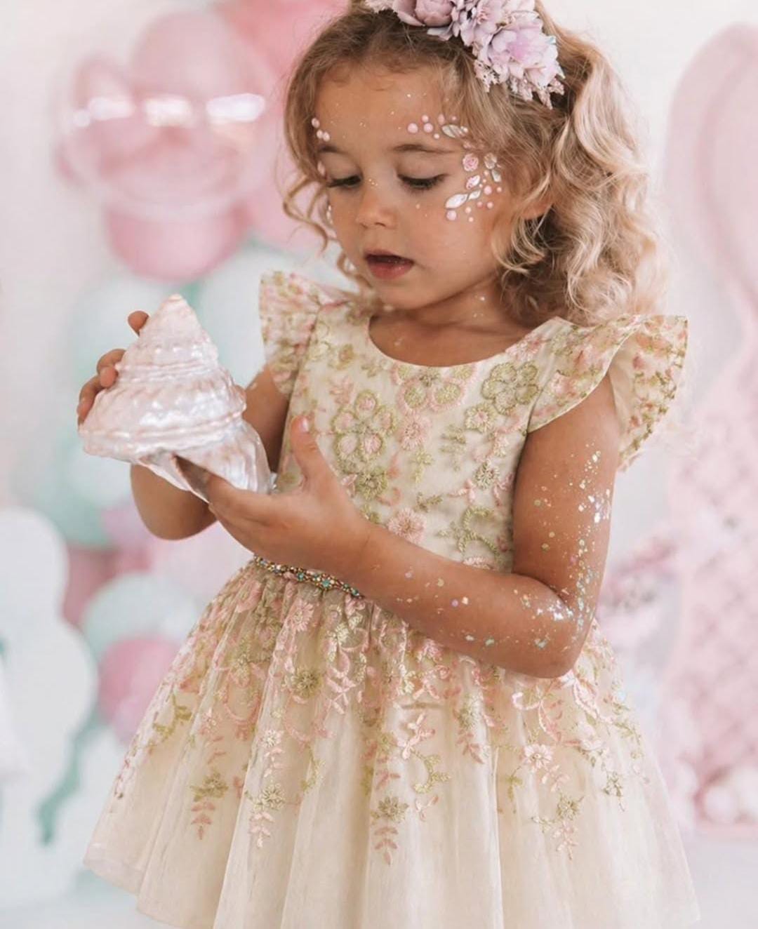 Floral Embroidered Tulle Party Dress