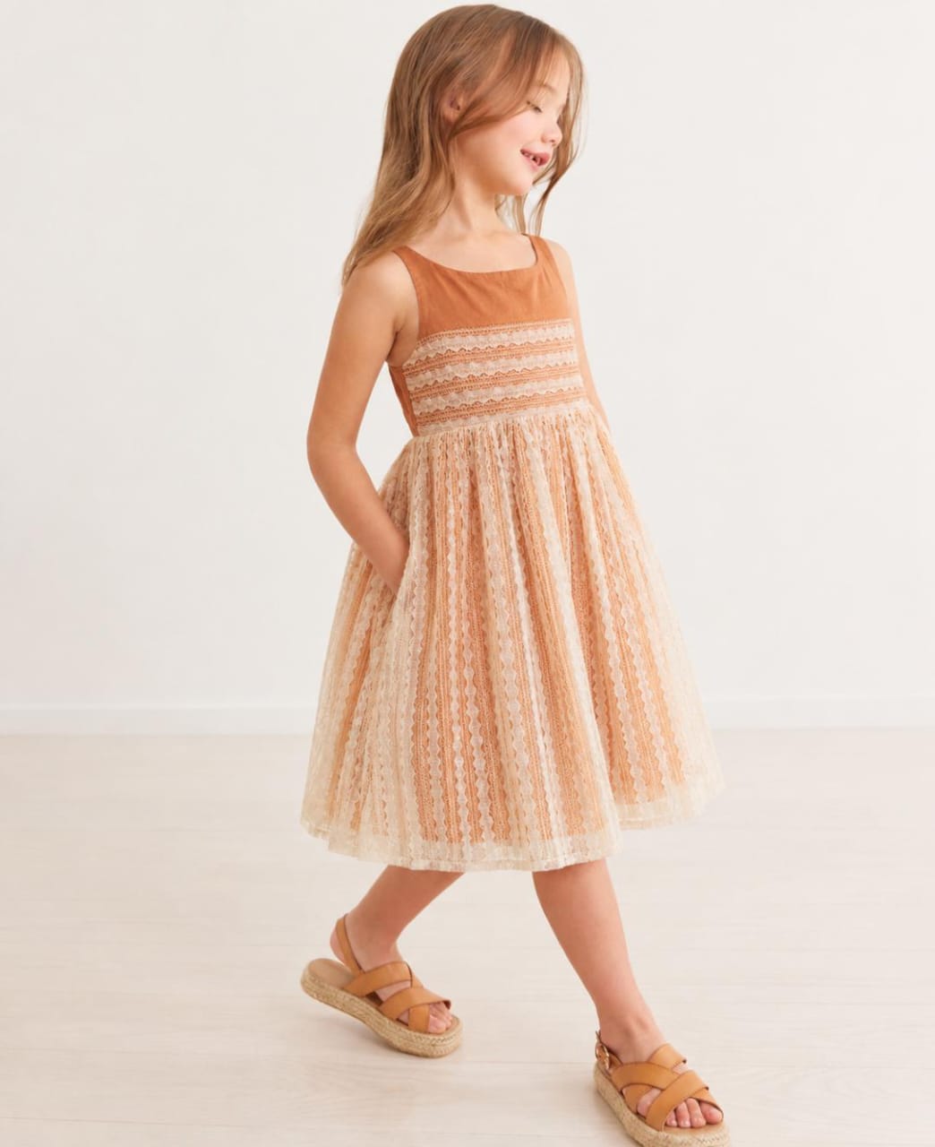 Peach Lace Fit & Flare Dress