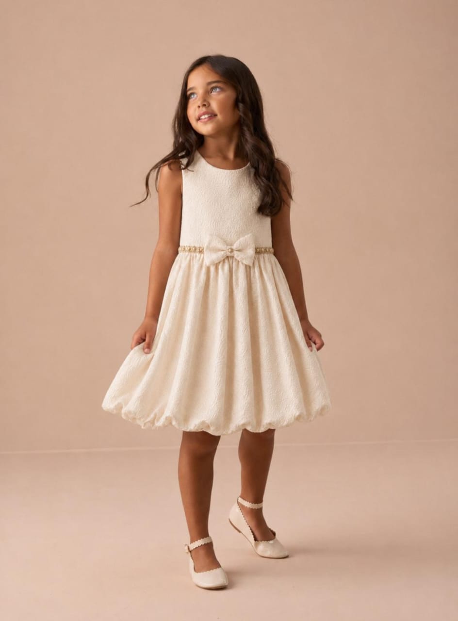 Princess Couture Jacquard Dress – Gold Beige