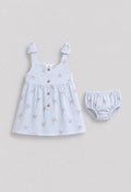 Blue bow muslin dress set
