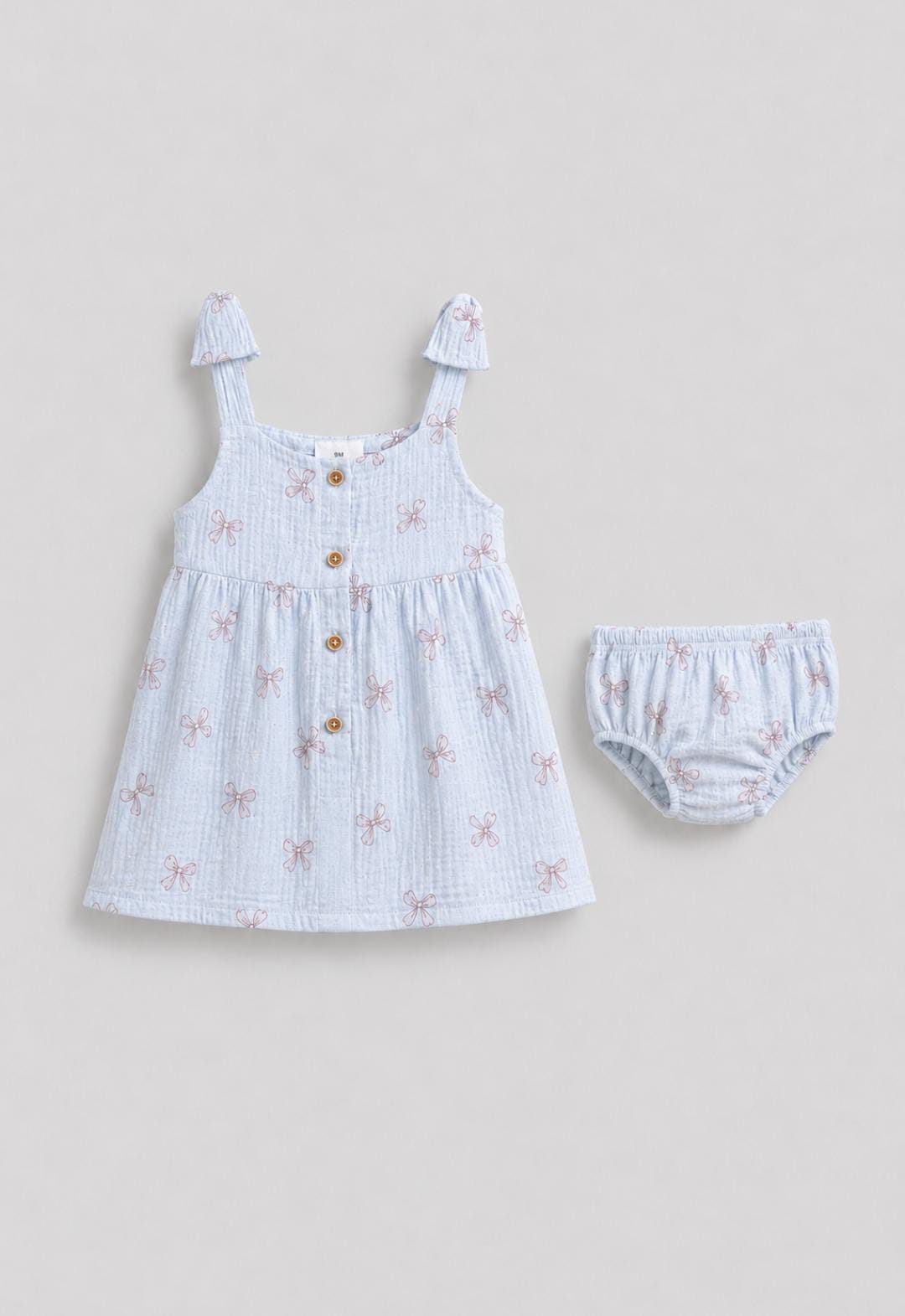 Blue bow muslin dress set