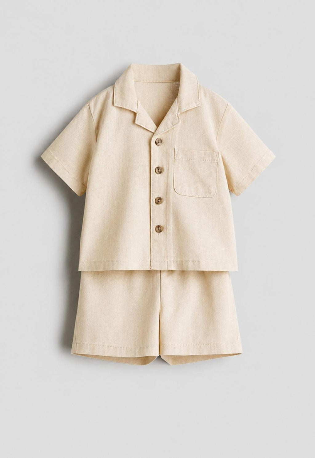 Beige Linen Blend Shirt & Shorts Set