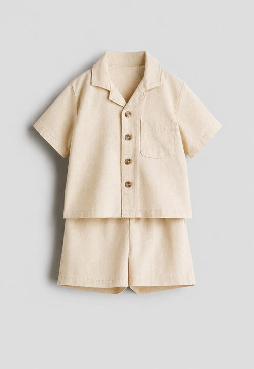 Beige Linen Blend Shirt & Shorts Set