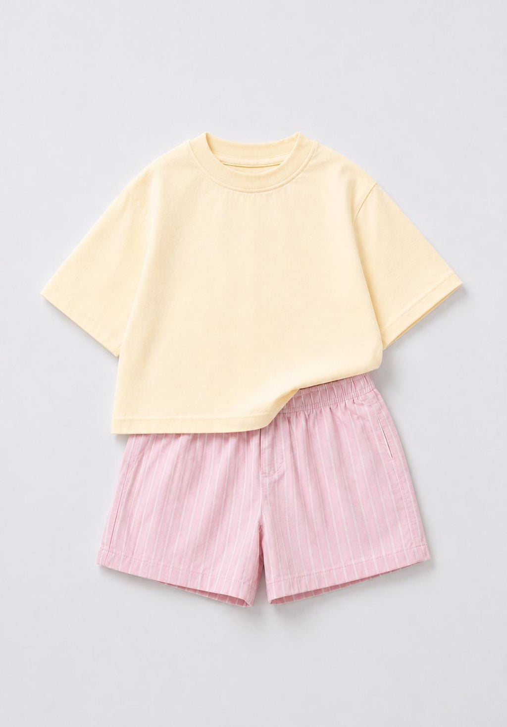 Soft Sunshine Tee & Pink Stripe Shorts Set