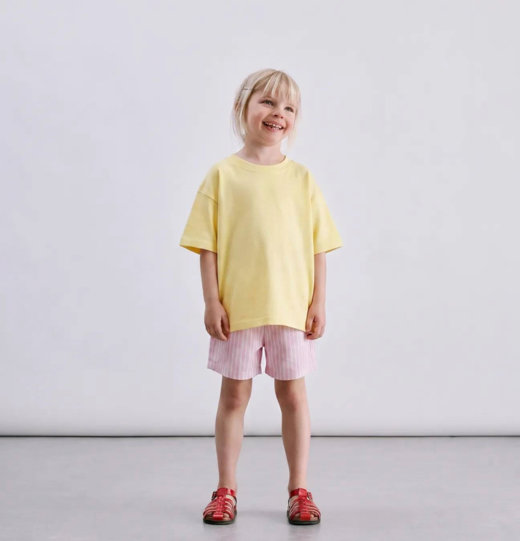 Soft Sunshine Tee & Pink Stripe Shorts Set