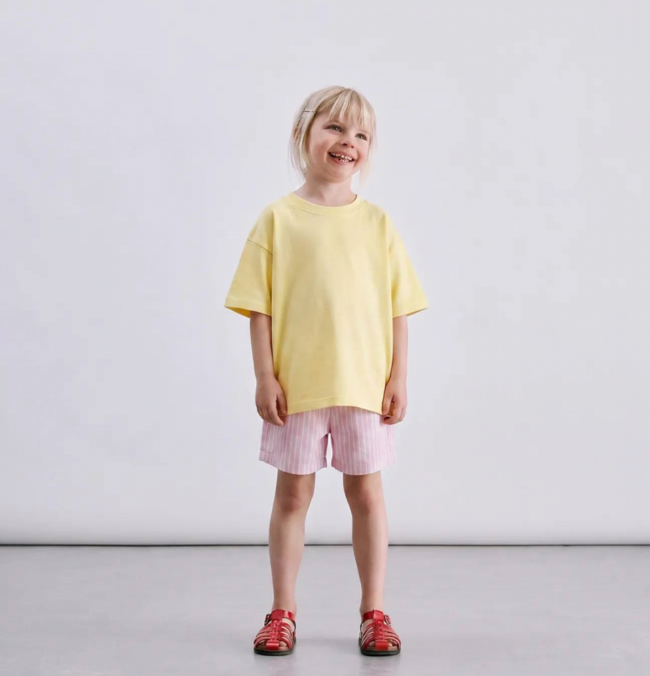 Soft Sunshine Tee & Pink Stripe Shorts Set
