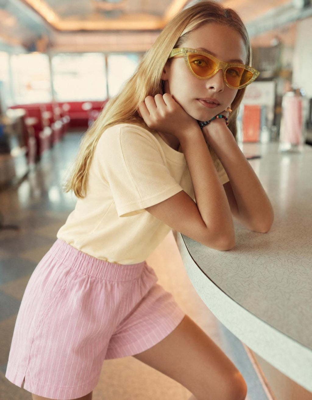 Soft Sunshine Tee & Pink Stripe Shorts Set