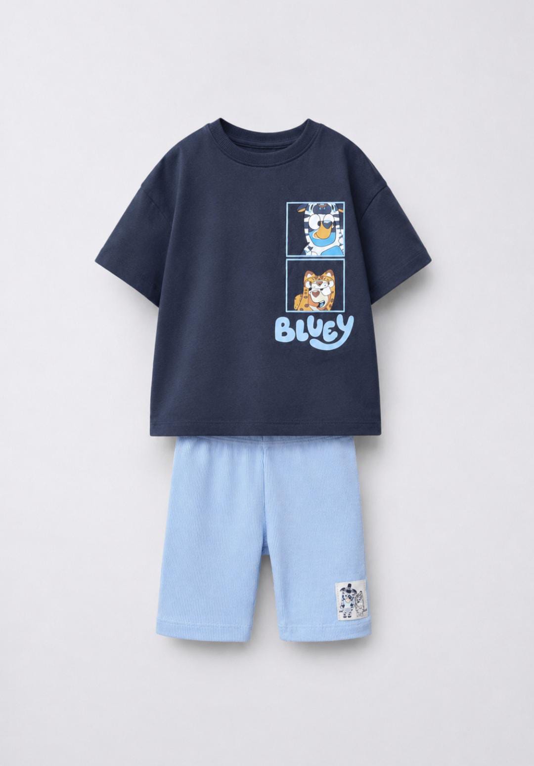 Bluey Kids 2-Piece Set – Navy Tee & Sky Blue Ribbed Shorts