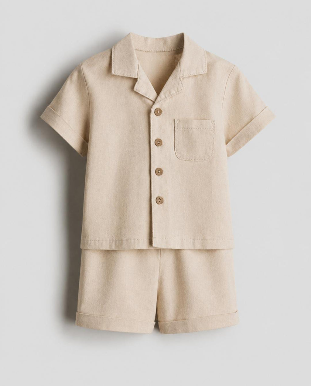 Beige Linen Blend Shirt & Shorts Set