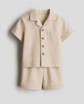 Beige Linen Blend Shirt & Shorts Set