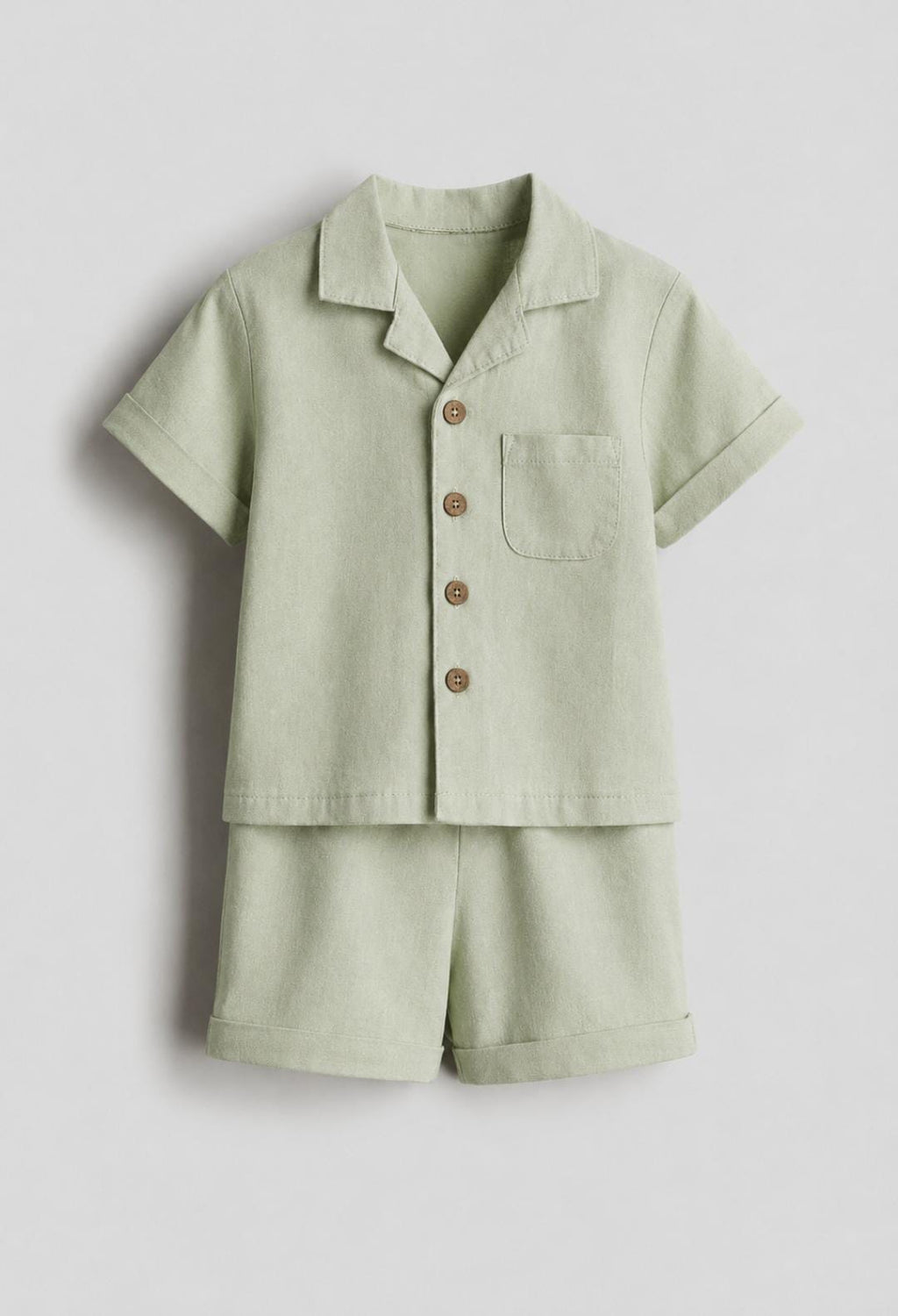 Mint green Linen Blend Shirt & Shorts Set