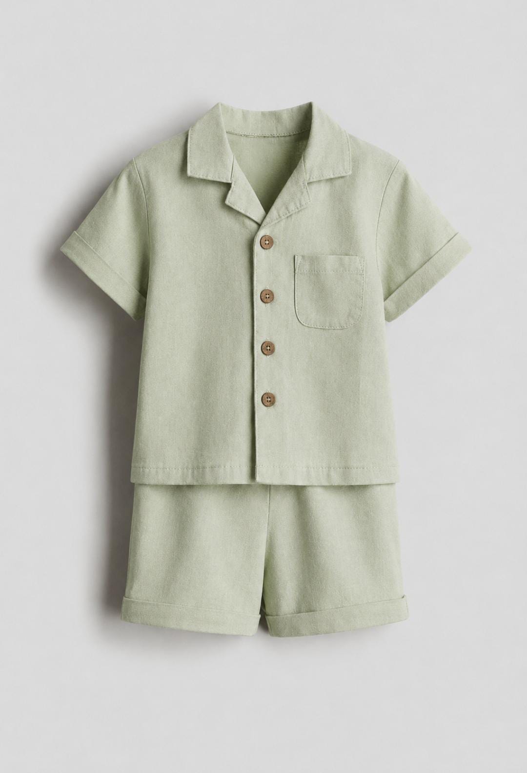 Mint green Linen Blend Shirt & Shorts Set