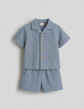Ocean blue Linen Blend Shirt & Shorts Set
