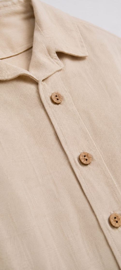 Beige Linen Blend Shirt & Shorts Set