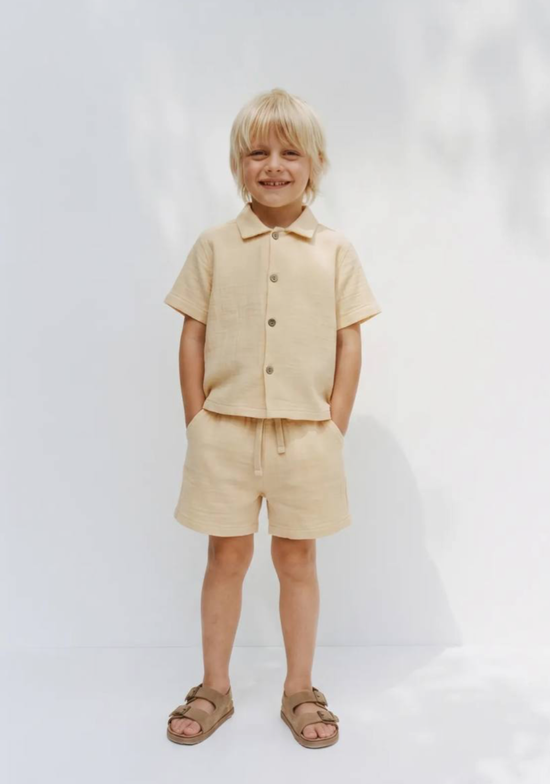 Beige Linen Blend Shirt & Shorts Set