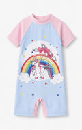 Rainbow Unicorn Kids' Short Sleeve Swim Romper