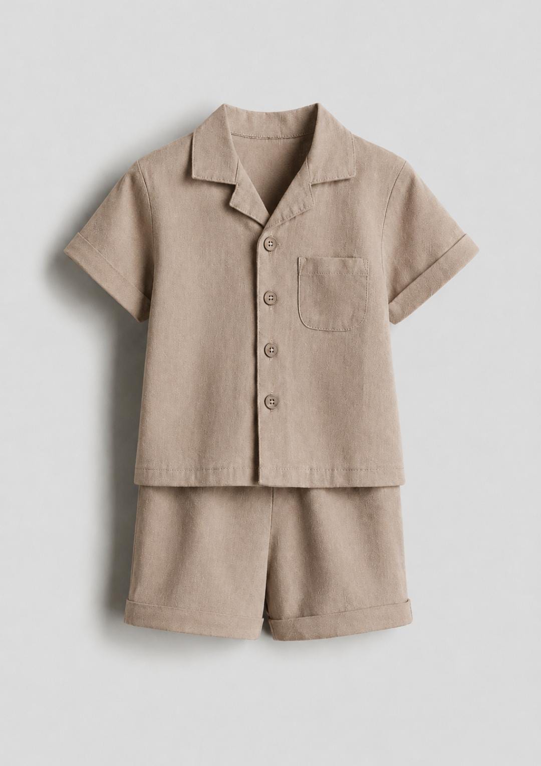 Kids Linen Blend Shirt & Shorts Set – Light Brown