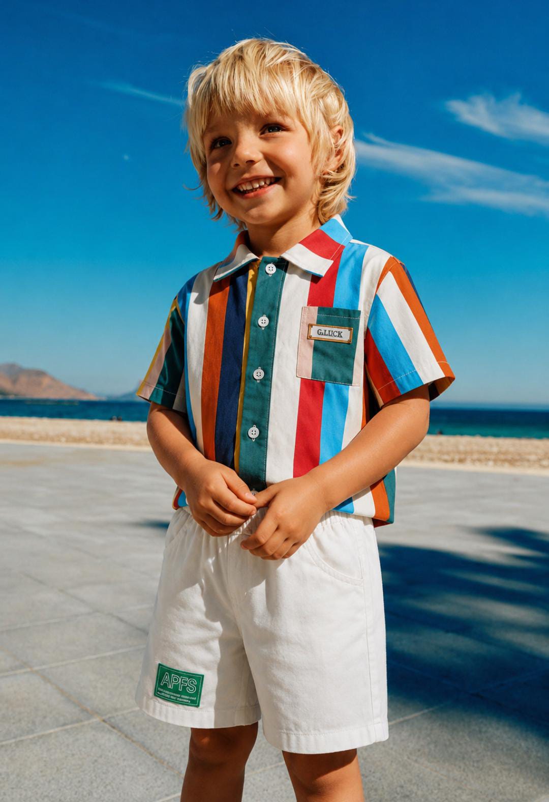 Kids' Multicolor Striped Shirt & White Shorts Set