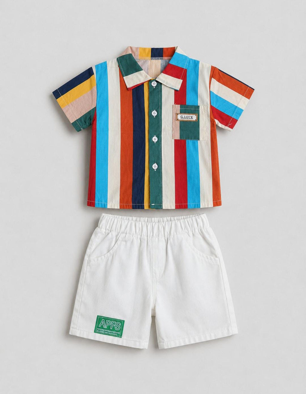 Kids' Multicolor Striped Shirt & White Shorts Set