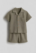 Kids Linen Blend Shirt & Shorts Set – olive green