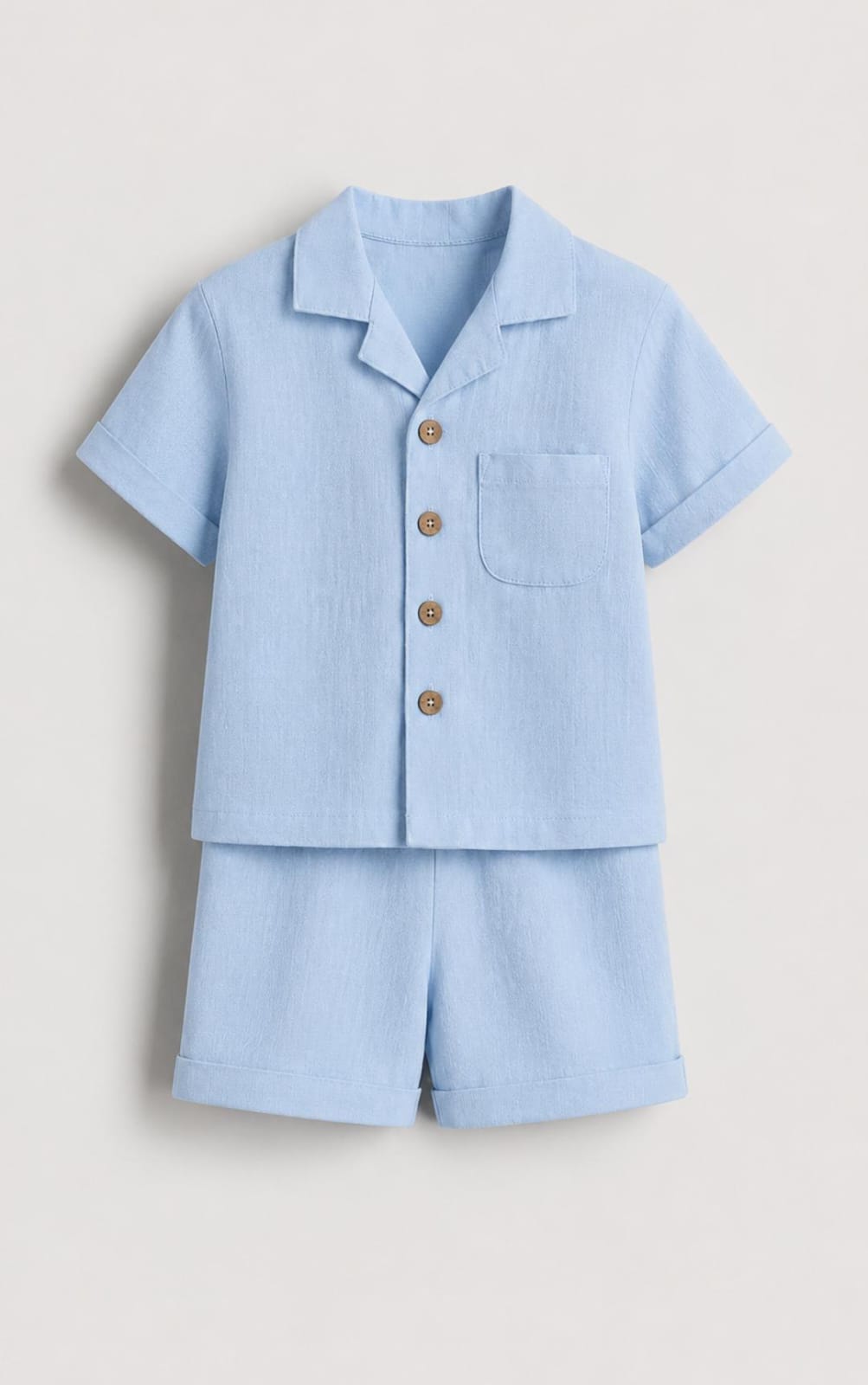 Kids Linen Blend Shirt & Shorts Set – sky blue