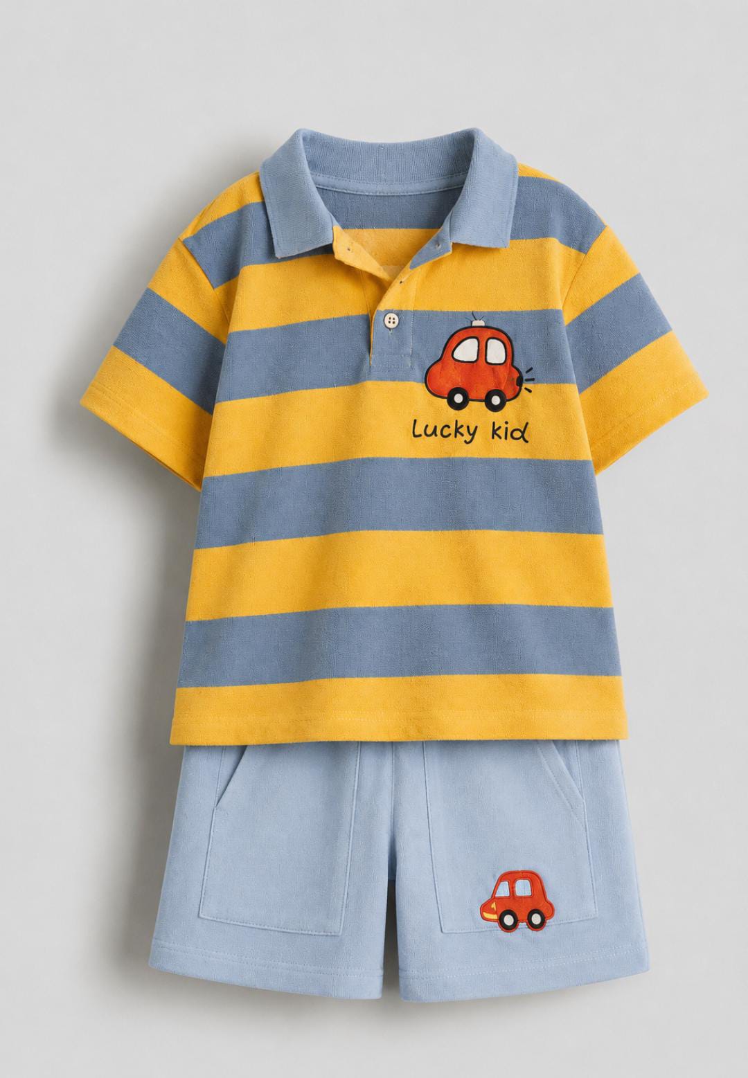 Lucky Kid Striped Polo & Shorts Set