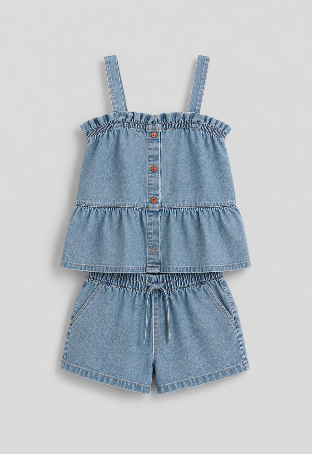 Chambray Ruffle Top & Shorts Set