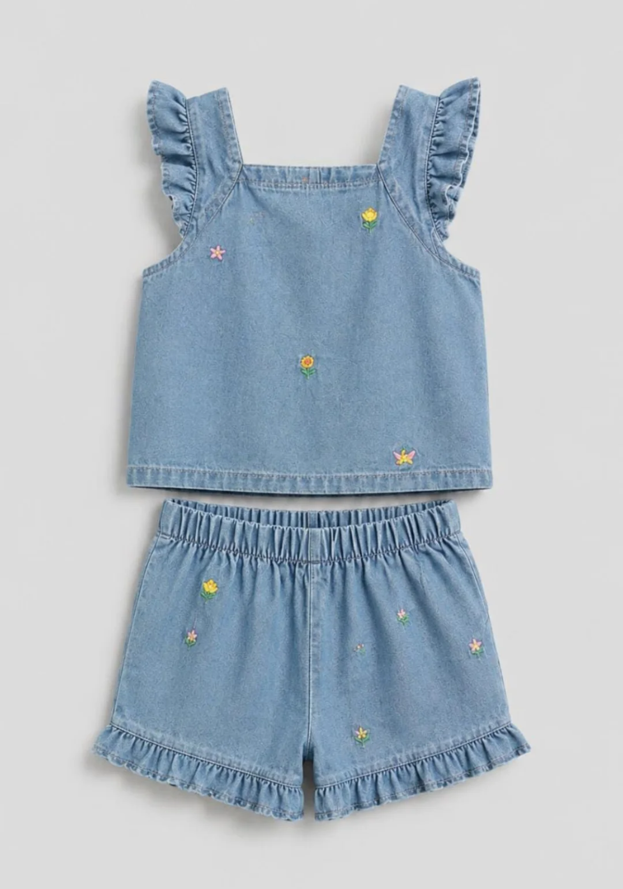Girls' Embroidered Chambray Top & Shorts Set
