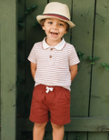 rust strip polo shirt and short set