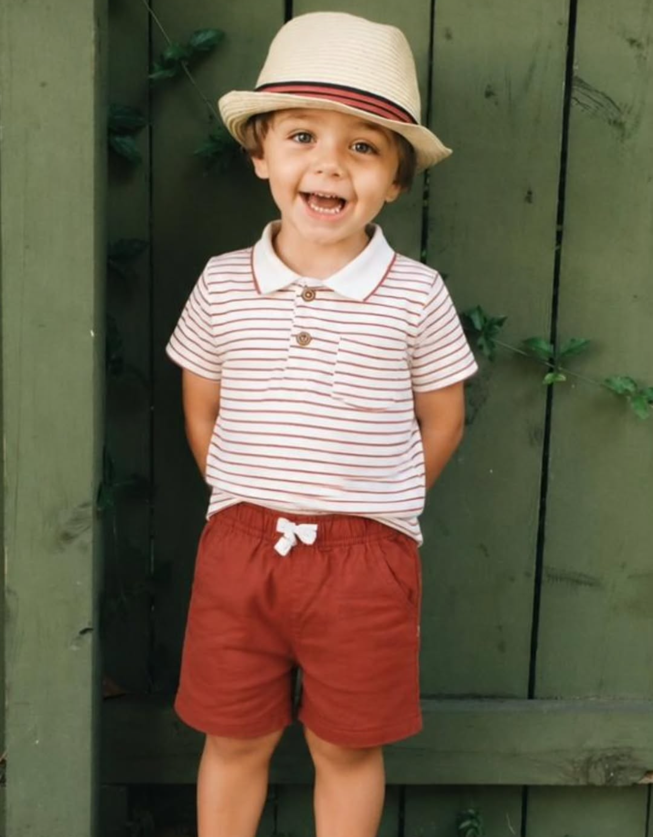 rust strip polo shirt and short set