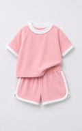 Pink Contrast Trim Shorts Set