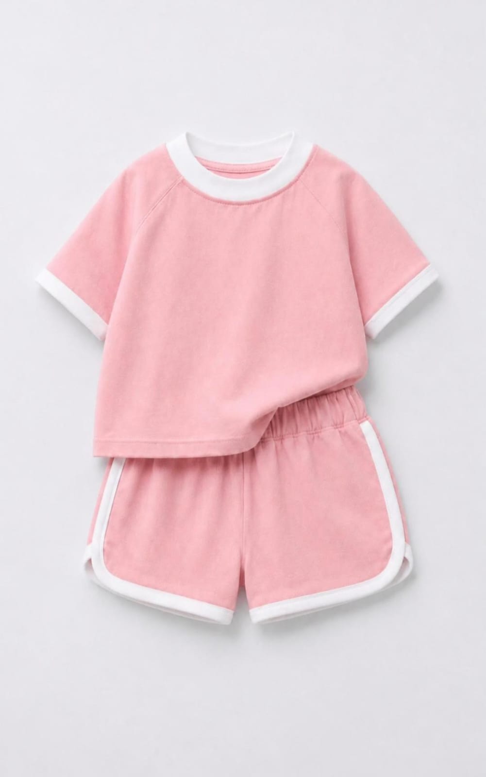 Pink Contrast Trim Shorts Set