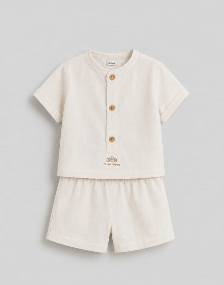 Natural Linen-Look Boys 2-Piece Set – Cream