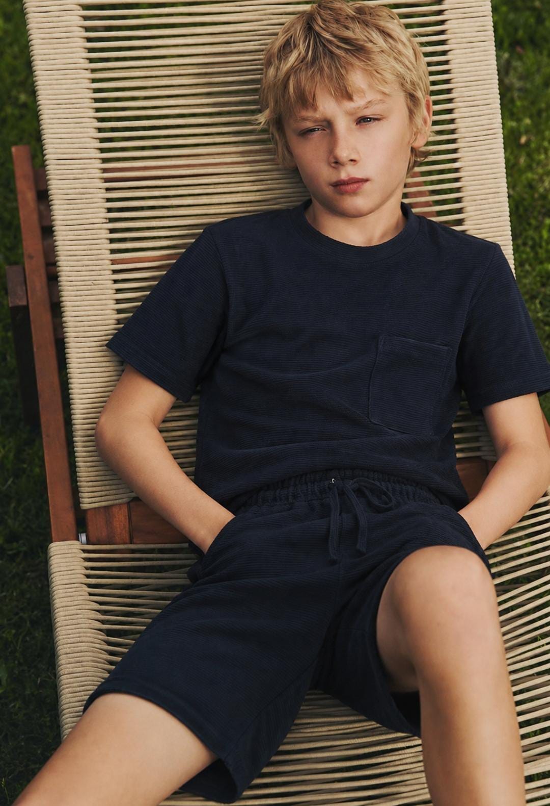 Ribbed Pocket Tee & Shorts Set – dark navy