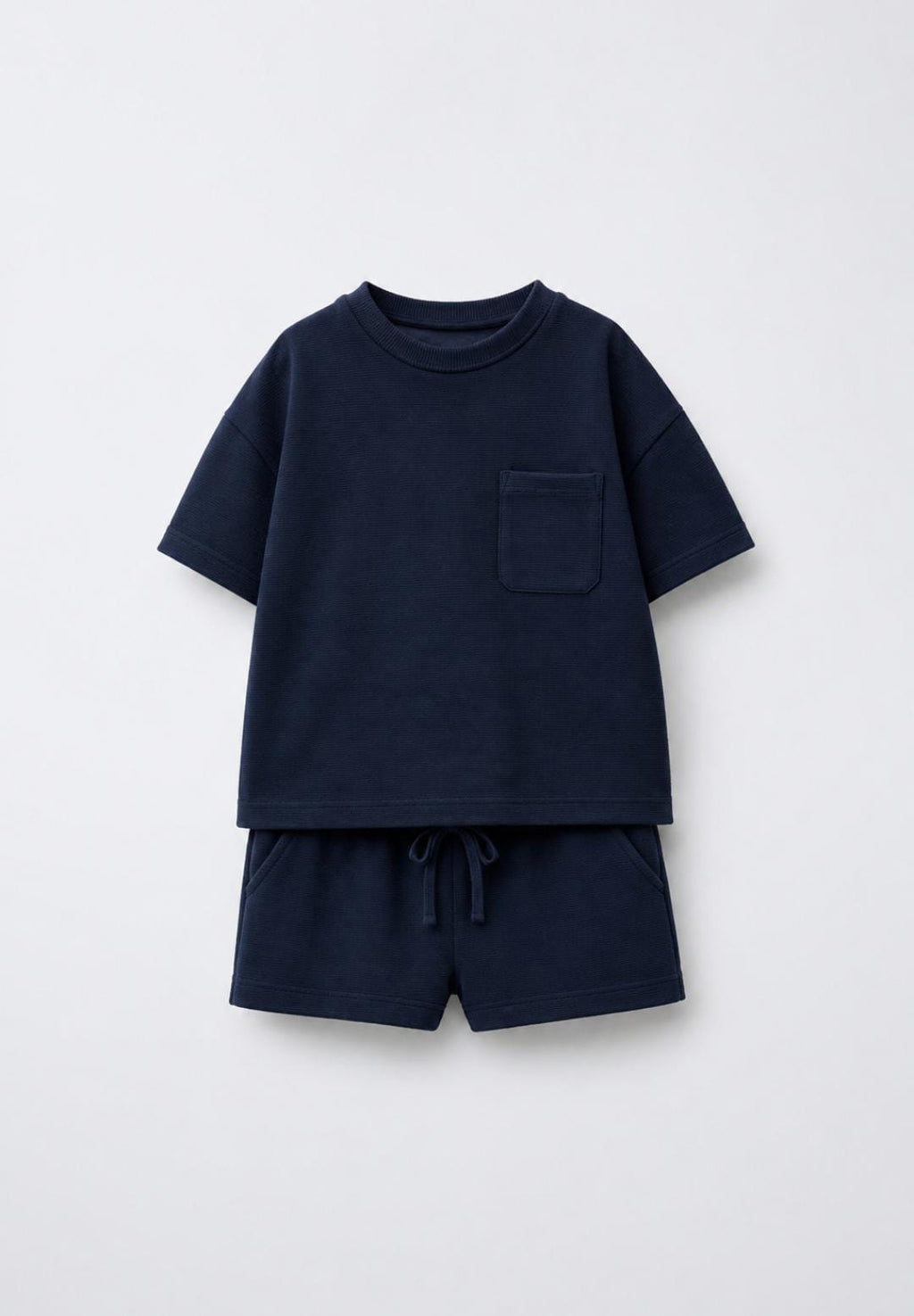 Ribbed Pocket Tee & Shorts Set – dark navy