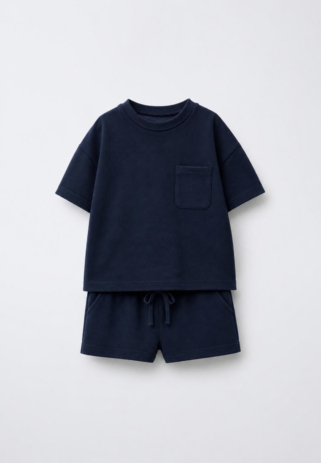 Ribbed Pocket Tee & Shorts Set – dark navy