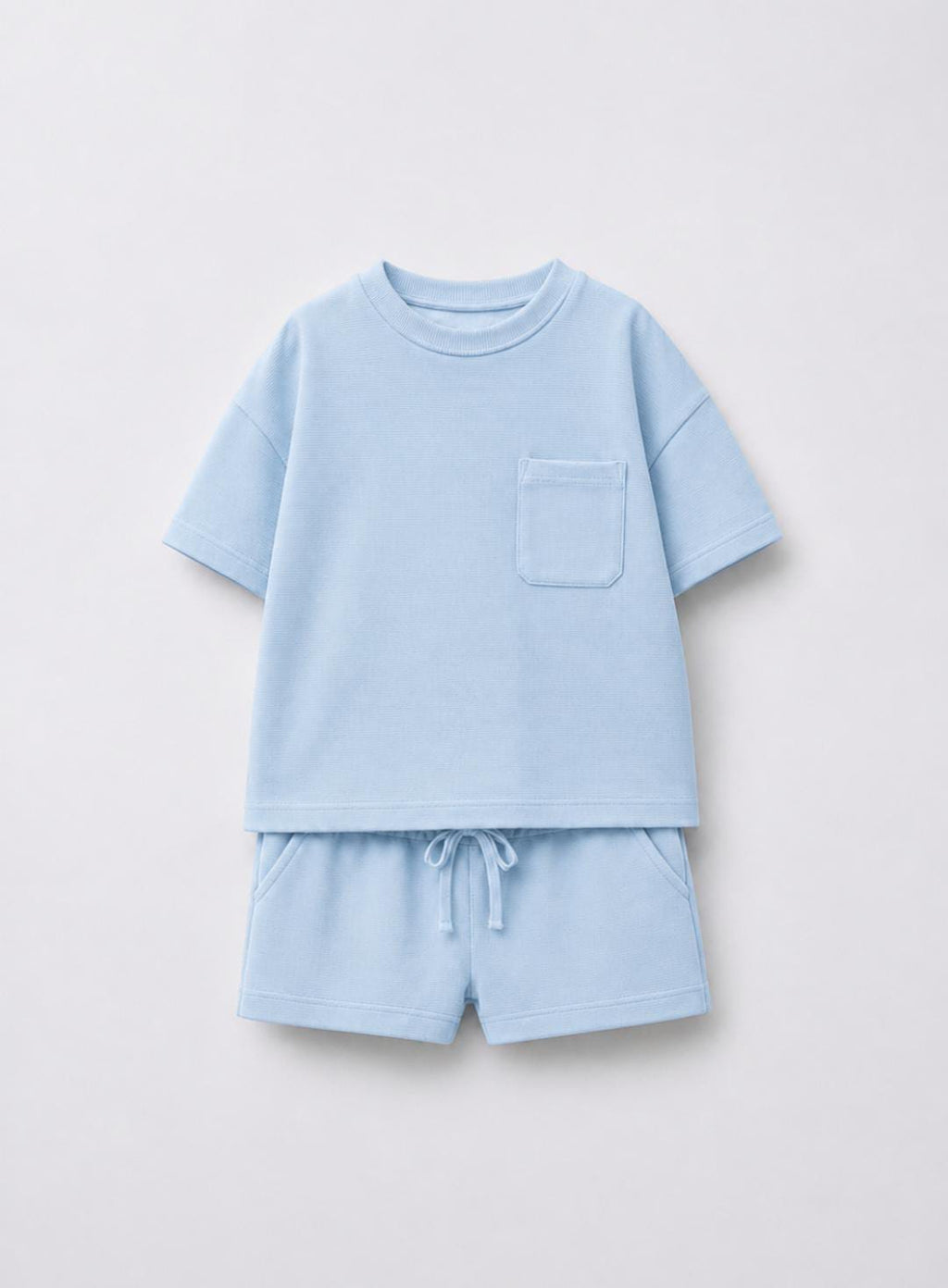 Ribbed Pocket Tee & Shorts Set –  Baby Blue
