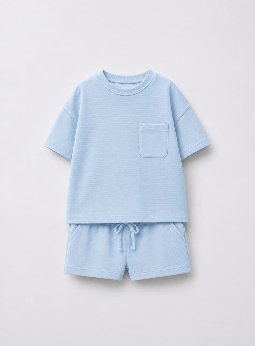 Ribbed Pocket Tee & Shorts Set –  Baby Blue