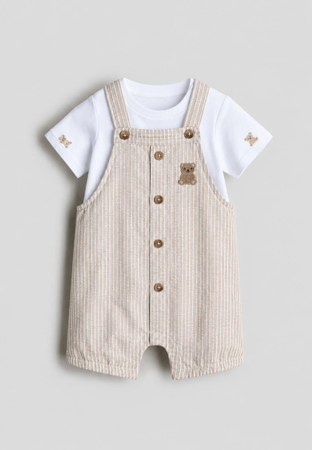 Beige teddy bear romper set