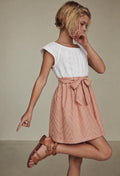 Girls' White & Blush Bow-Waist Dress