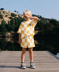 yellow and crisp white checkerboard print