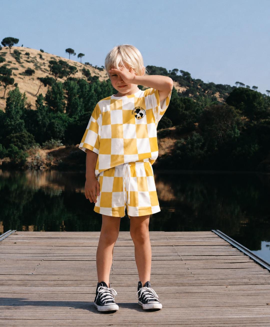 yellow and crisp white checkerboard print